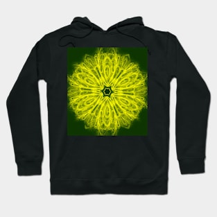 Bold yellow kaleidoscope on deep forest green Hoodie